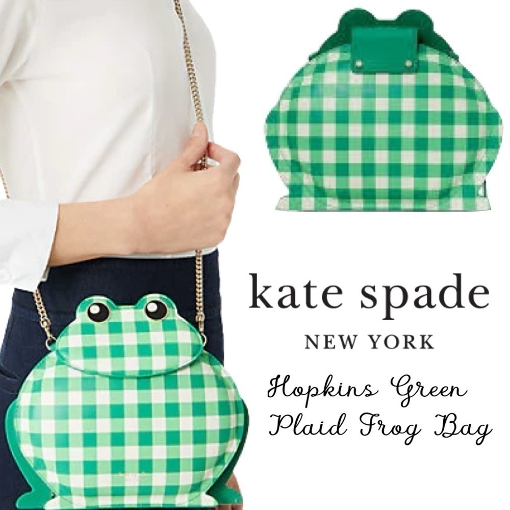 Kate Spade NY Green Gingham Hoppkins Frog Plaid Crossbody Bag NWT! - Picture 6 of 16